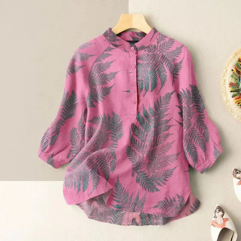 Blusa vintage de algodón y lino con botones
