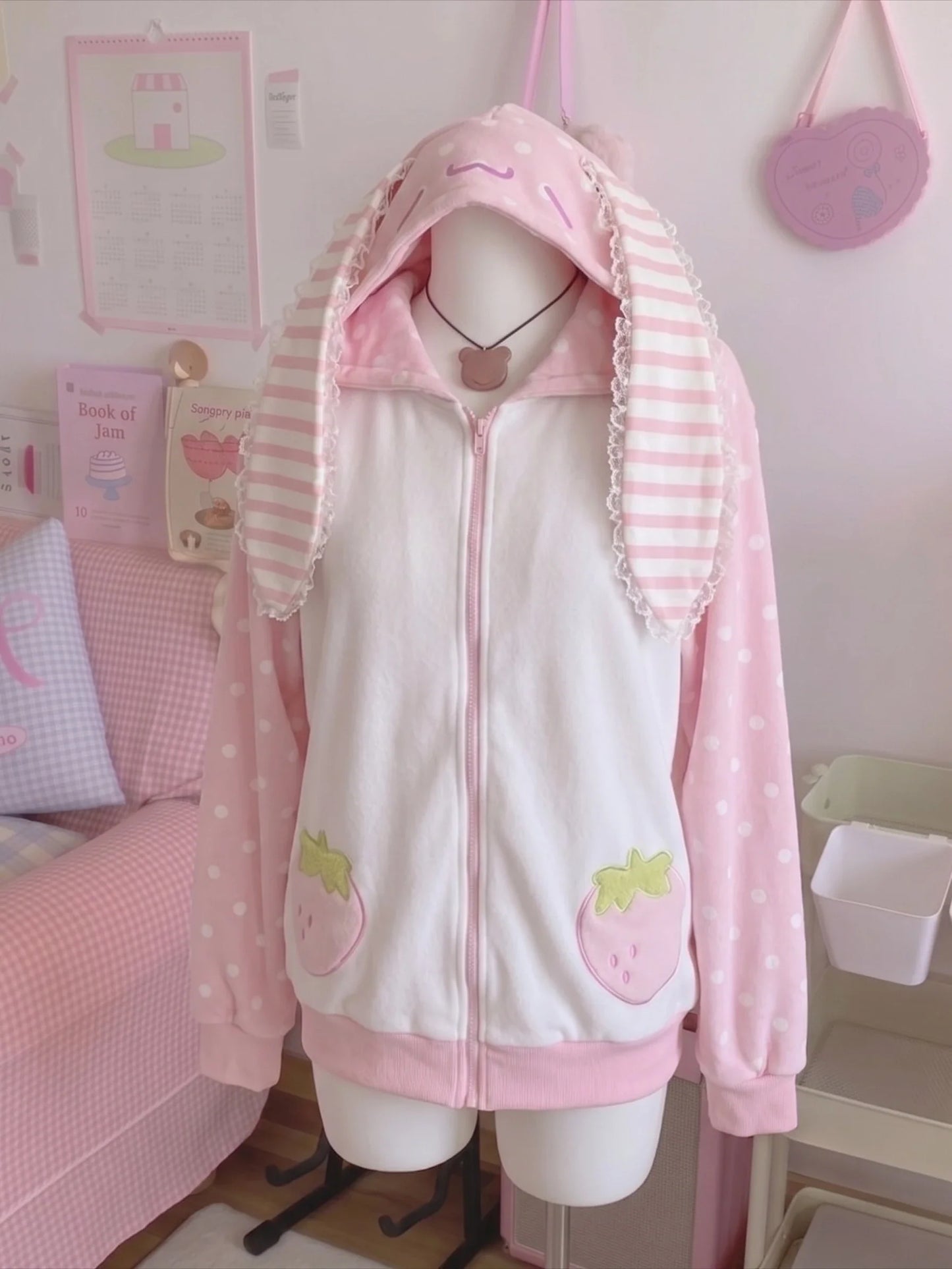 Japanese Cute Coat Embroidery Rabbit Ear Hooded Subculture Kawaii Y2k Tops Casual Fashion Sweet Coats Ropa Mujer Women Clothing