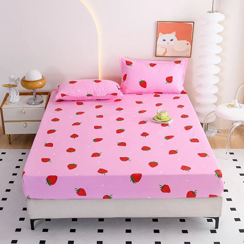 Red Flower Printed Bed Sheet Sets Queen/King Size sabanas cama matrimonial Reactive Printed Fitted Bedsheets for Double Bed