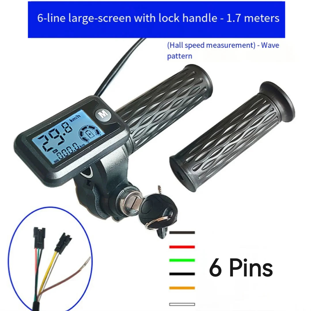 A Pair of 36V/48V/60V/72V EBike Throttle Handle Grip with LCD Speed Display and 170cm Cable for Electric Bicycle