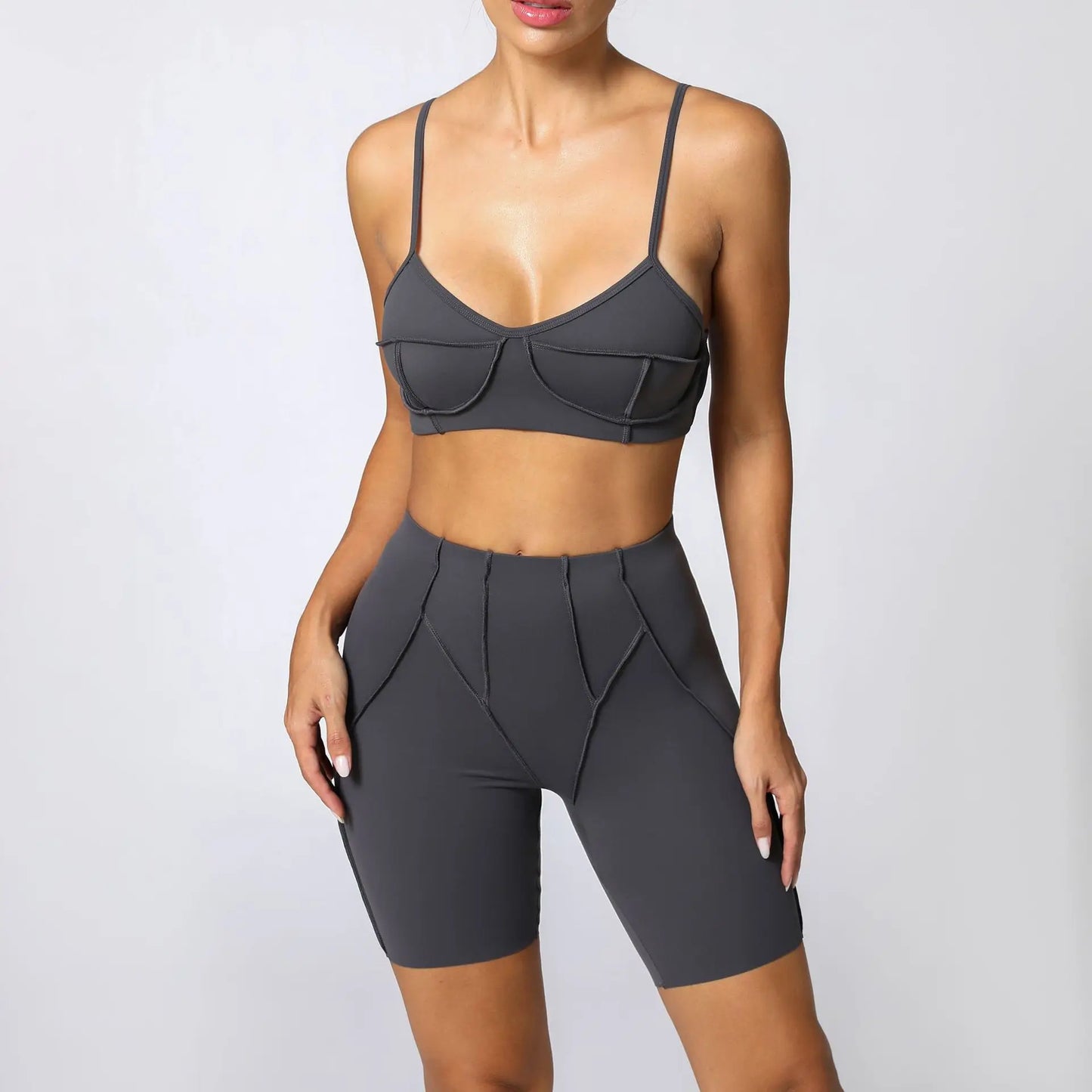 2-Piece Yoga Set – Open Back Sports Bra & High Waist Shorts
