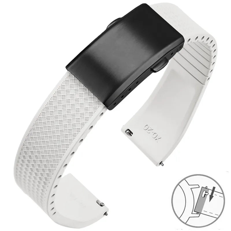 Samsung Galaxy Watch 7, 6, 5, 4 & FE FKM Rubber Band with Folding Clasp