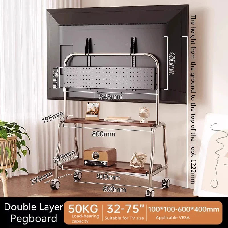 Stainless Steel Rolling Floor Mobile TV Stand for 32-75 Inch LCD LED Screen TVs TV Cart Holds up to 110Lbs Max VESA 600x400mm