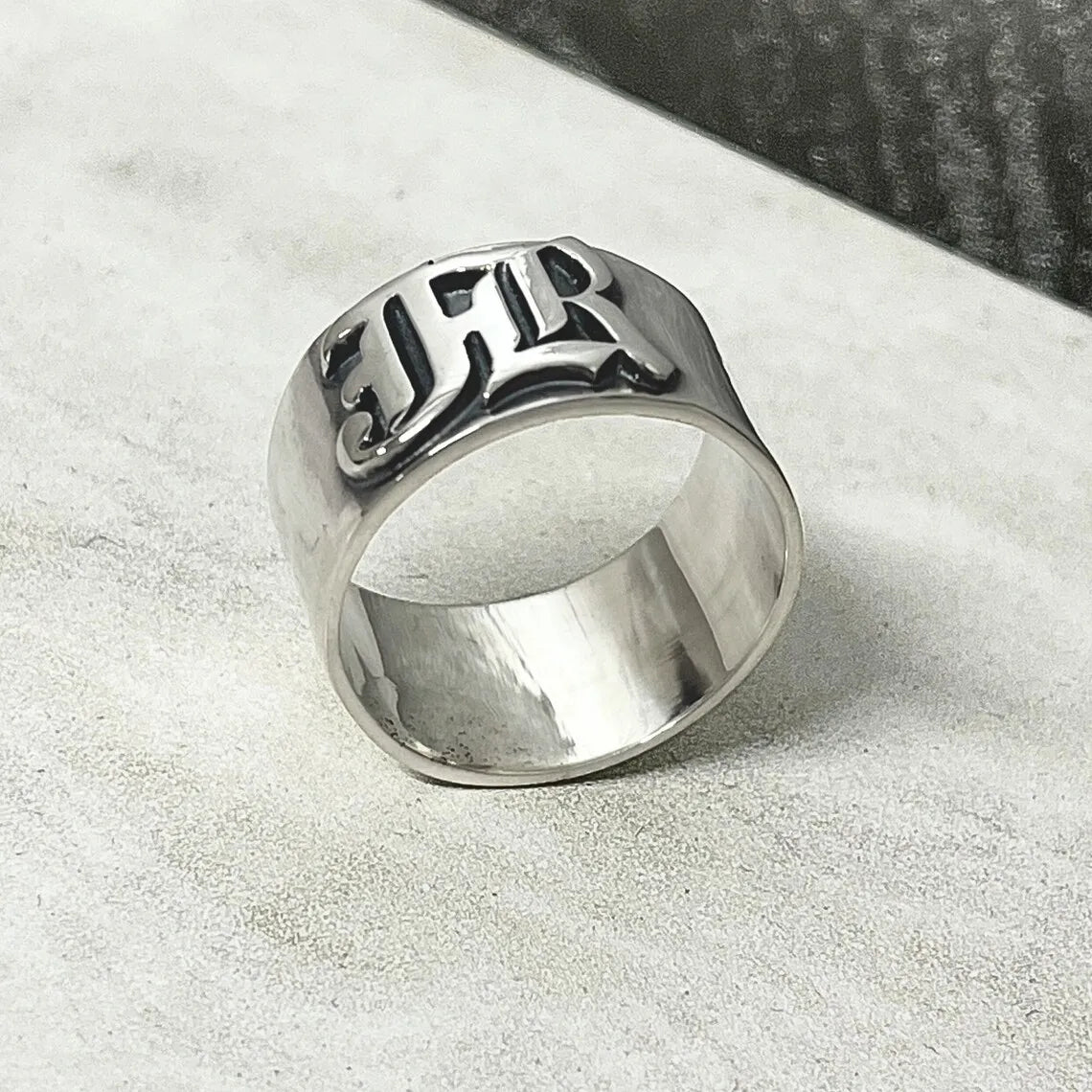 12MM Men' Gothic Rings Personalized Old English Hip-Hop Name Ring