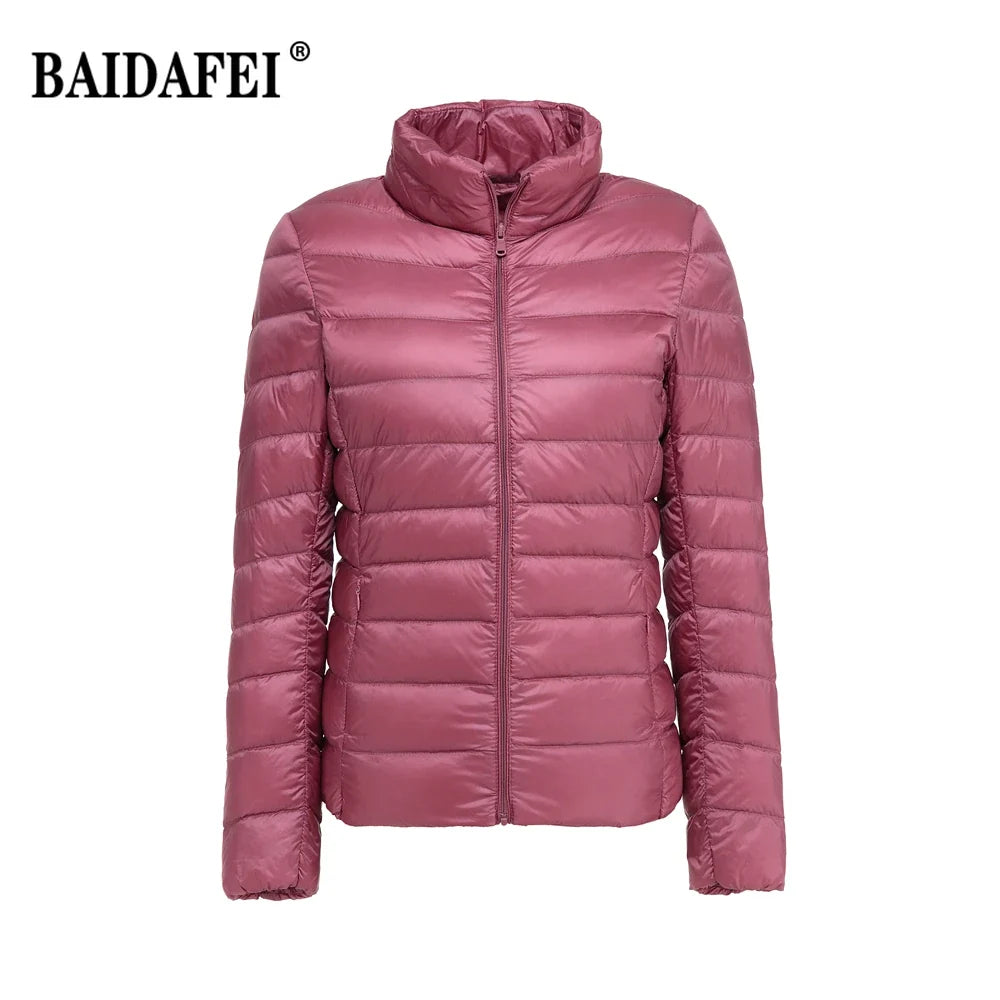 Women Short Puffer Jacket 2025 New Fashion Stand Collar Lightweight Water-Resistant Packable Female Down Parka Casual Coat