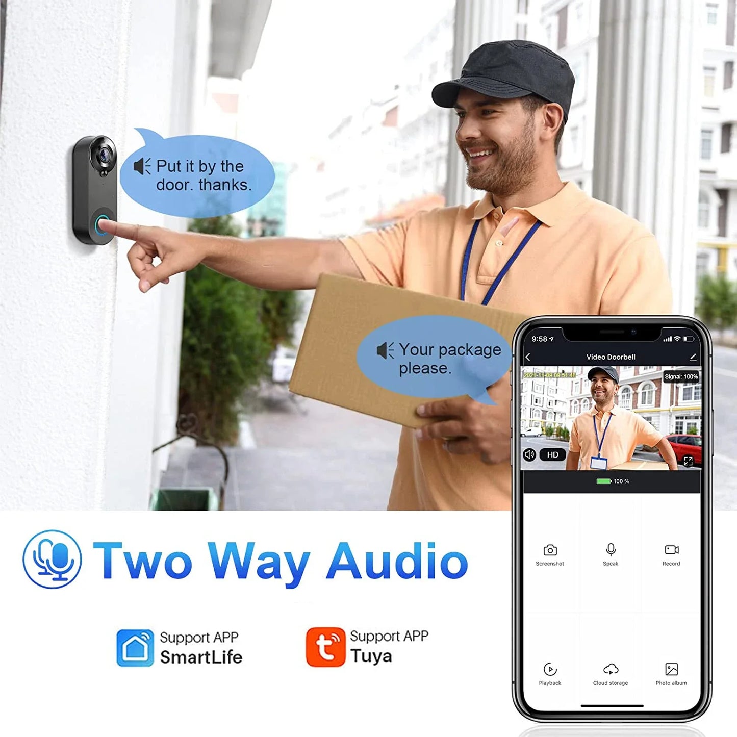 1080p Wireless Video Doorbell Camera Wifi Smart Door Bell Tuya Smart