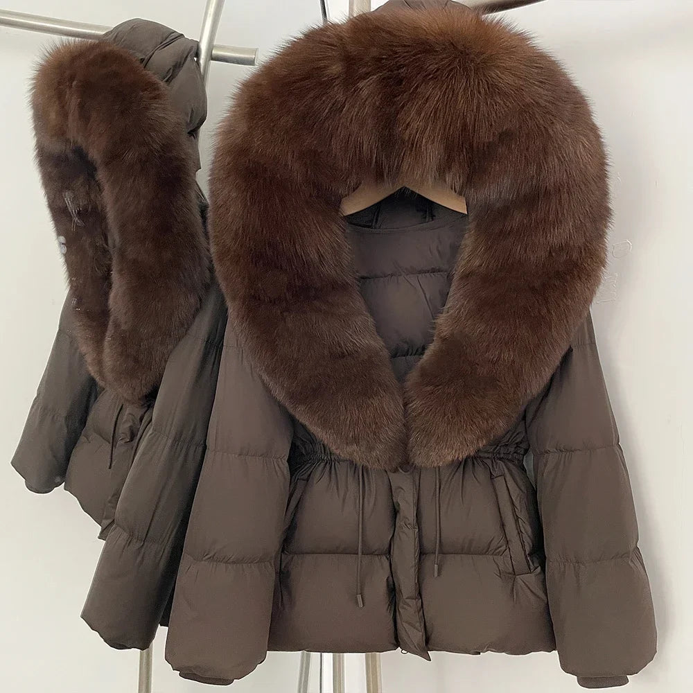 Reality Fur Jacket Real Fur Collar Duck Down Coat Female Winter Hooded Warm Fox Fur Coat Women Natural Raccoon Fur Puffer Jacket