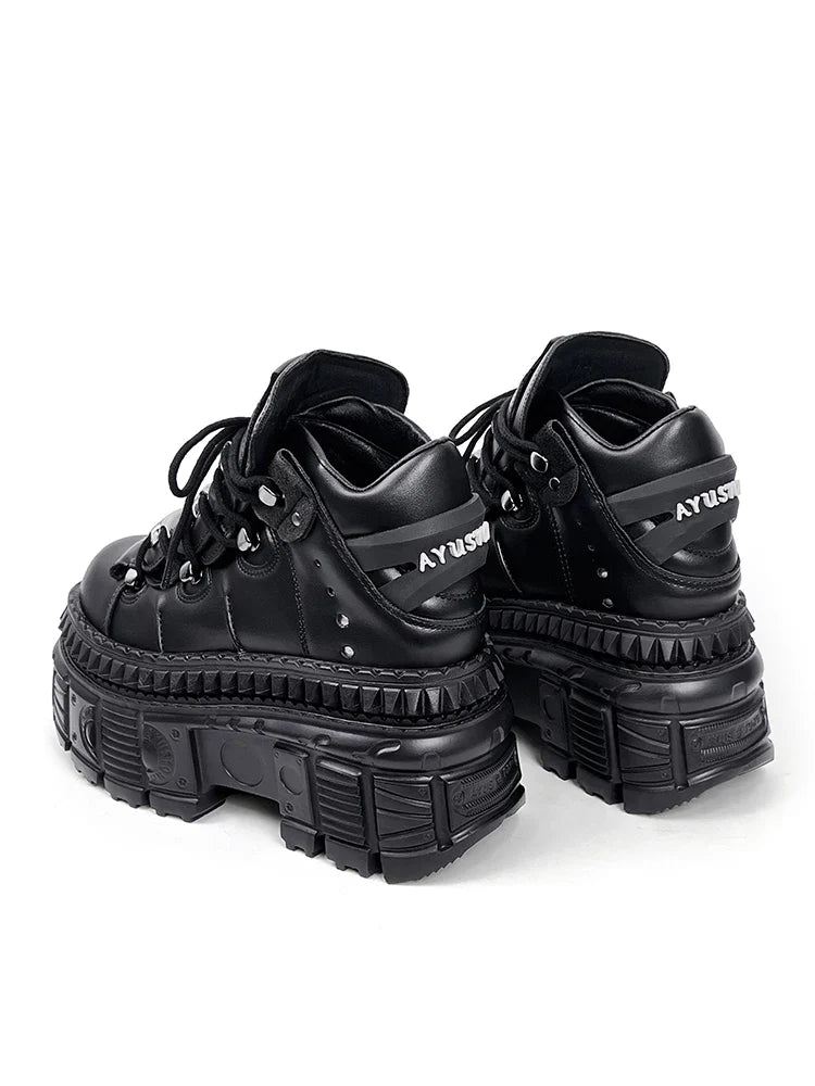 2025 Woman Sneakers New Punk Style Women Shoes Gothic Ankle Rock Boots Lace-up Heel Height Platform Shoes Woman Metal Decor