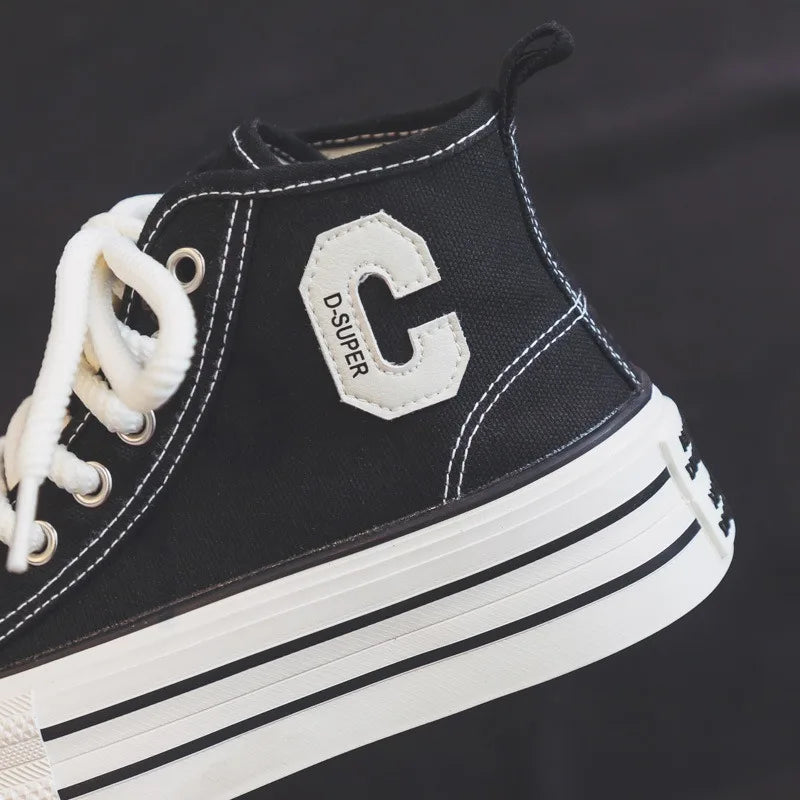 2026 Summer Women's Sneakers New Canvas Lace-Up Women's Sports Shoes Breathable Platform Sneakers Shoes White Casual Women Shoes