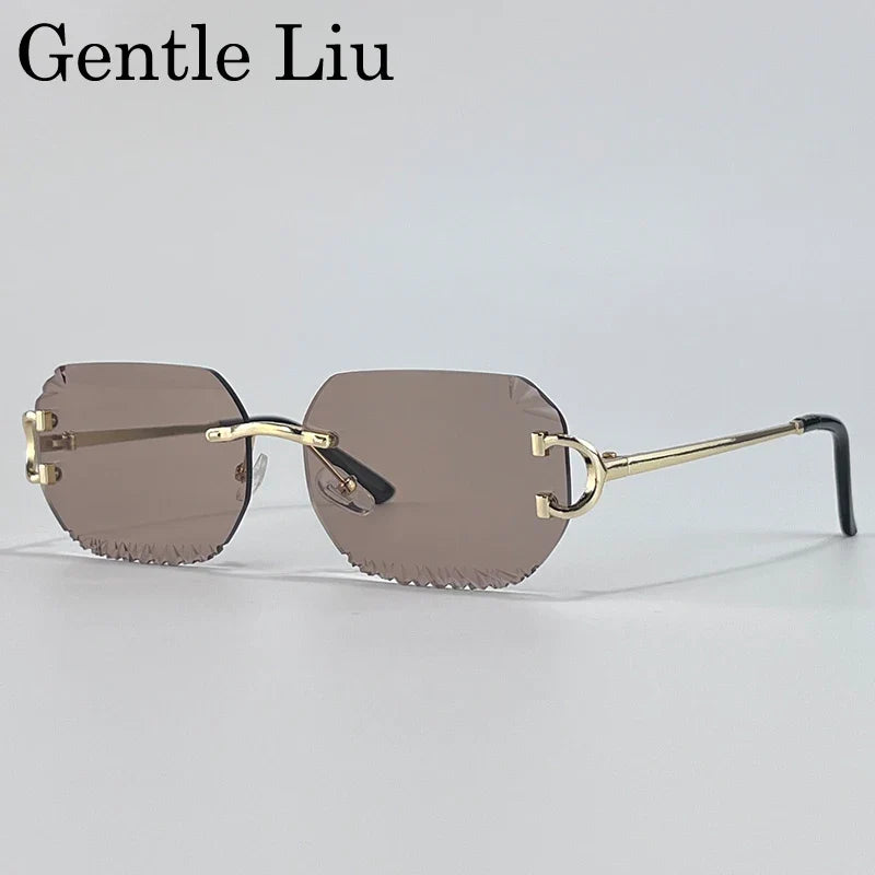 Vintage Square Rimless Sunglasses Men 2026 Luxury Brand Trendy Frameless Punk Sun Glasses Cut Edge Gradient Eyewear UV400 Shades