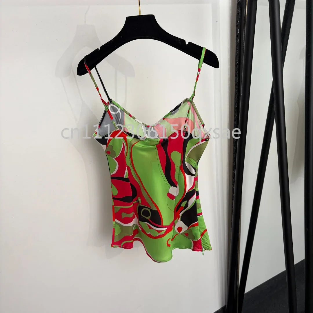 Luxury Red Silk Strap Top & Shorts Set