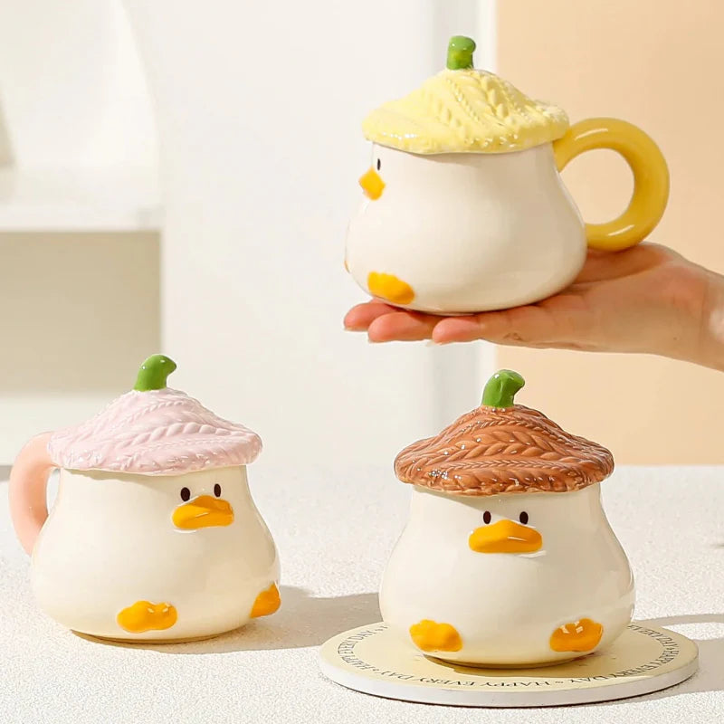 Taza de pato kawaii con tapa