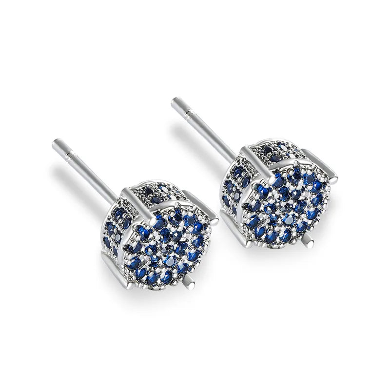 Female Austrian Crystal Round Earring White Gold Yellow Gold Color White Zircon Hip Hop Wedding Stud Earrings For Women Jewelry