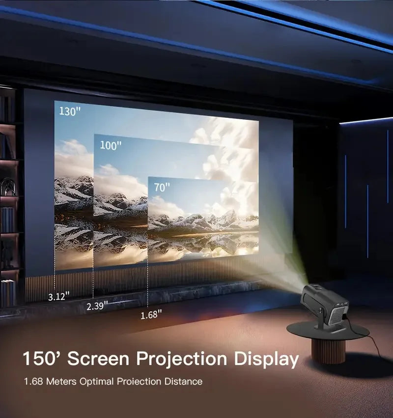 Smart Portable Projector Featuring Native 720P Resolution, Android 11 OS, Wi-Fi 6 And Bluetooth 5.4 Support, 180° Rotation, And Built-in Netflix And YouTube Apps.