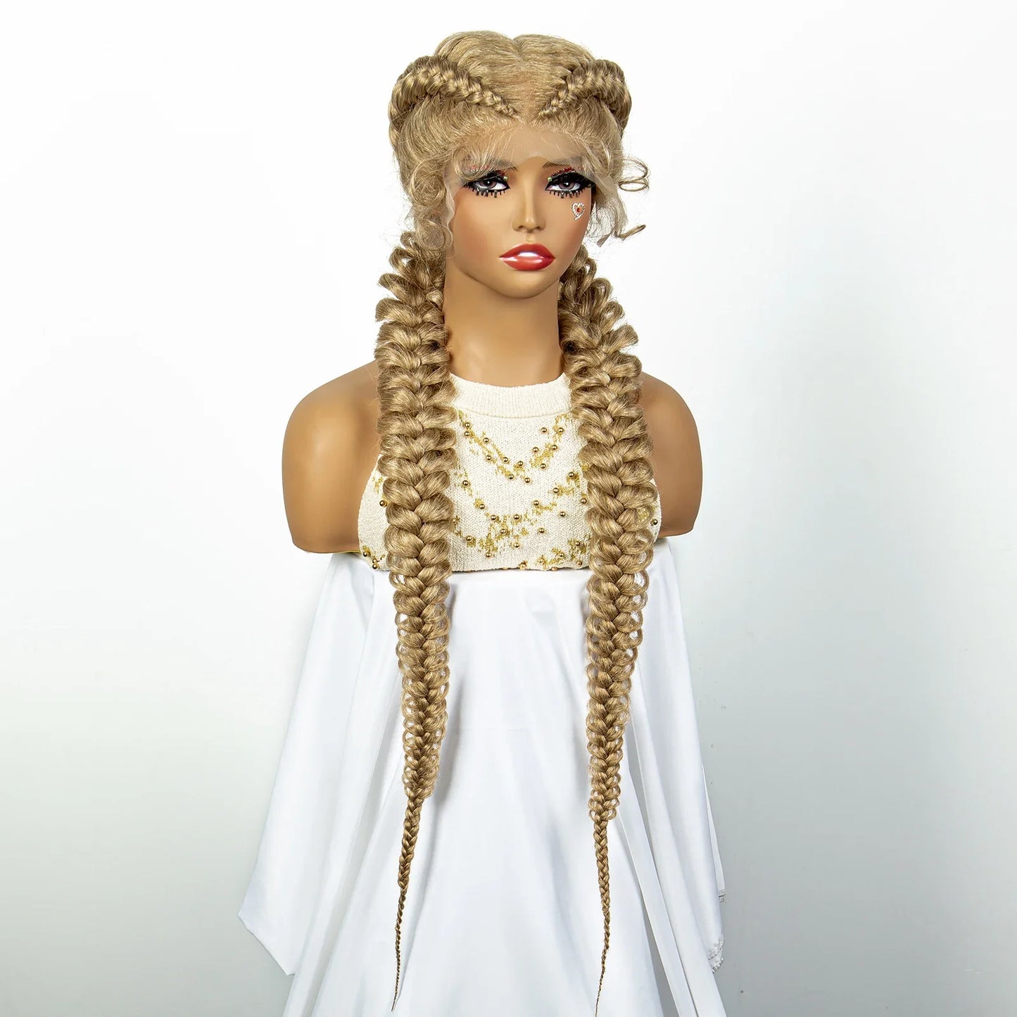 1B/30 Dark Brown Synthetic Lace Frontal Dutch Box Braided Wigs for Black Women Fishtail Braids Wigs with Baby Hair Cornrow Wigs