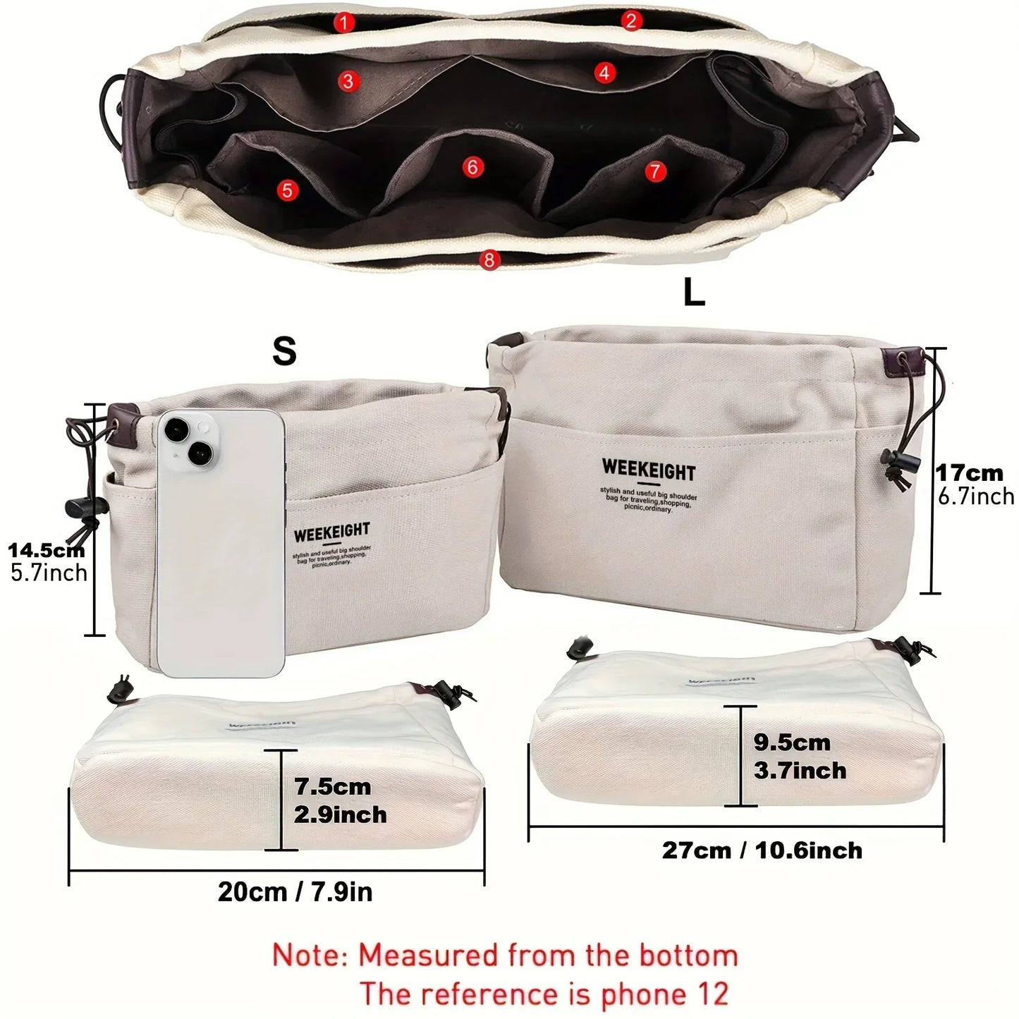 1/2pcs Drawstring Canvas Storage Organizers Multi-Pockets Liner Bag Lightweight Portable Travel Storage Bag