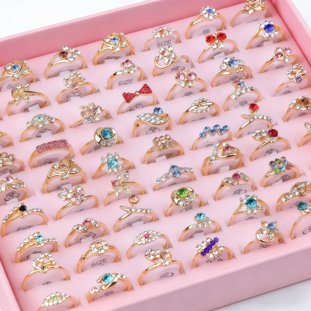6/8/12/24/48/100pieces Fashion Colorful Rhinestone Ring Set for Women