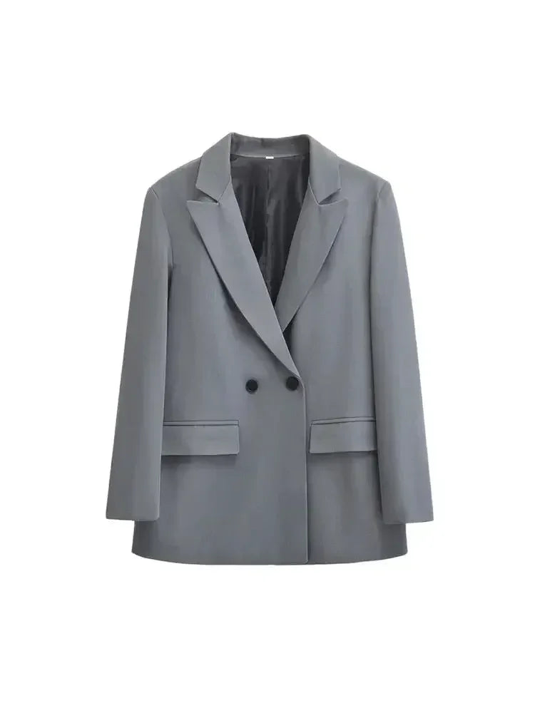 TRZA-Abrigo Blazer Cruzado para Mujer, Ropa de Oficina, Manga Larga, Bolsillos con Solapa, Prendas de Abrigo Femeninas, Blusas Elegantes, Moda