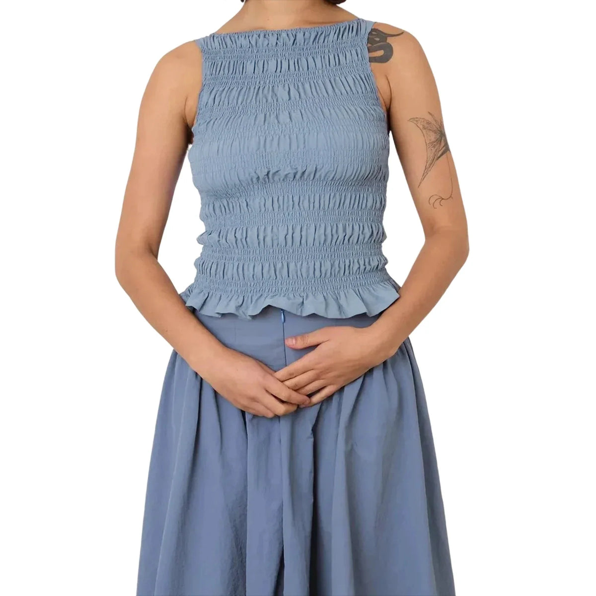 Women Tank Tops Solid Color Ruched Casual Vests Summer Fashion Sleeveless Tops Streetwear