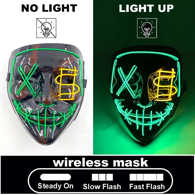 LED Light Up V For Vendetta Mask Anonymous Luminous Full Face Mask Glow In Dark Party Rave Halloween Cosplay Costume Props