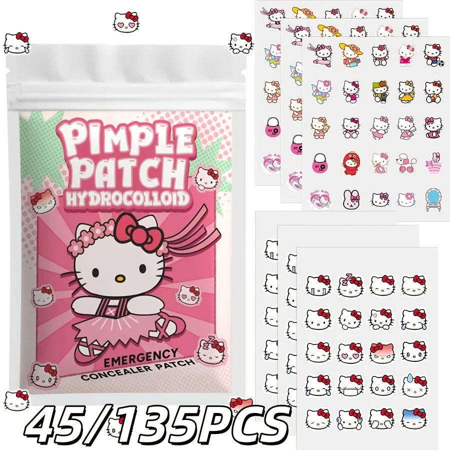 45/135PCS Sanrio Hello Kitty Cartoon Pimples Defect Patch - Invisible Hydrocolloid Acne Patch, Facial Decoration Patch,