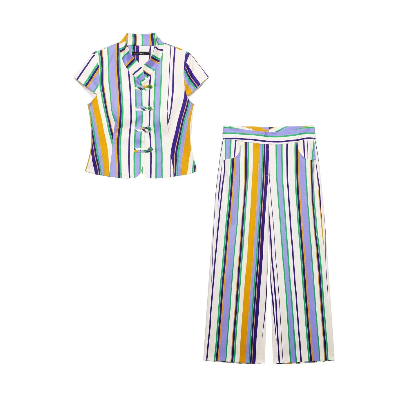 KLKXMYT Chic Stripe Pants Set Women Sleeveless Short Shirt Top Straight Trousers Suits 2026 Summer Woman Outfits ﻿