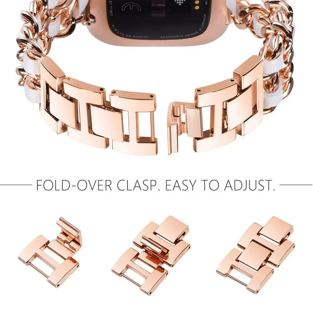 Fitbit Versa & Sense Leather Metal Band - Luxurious Design
