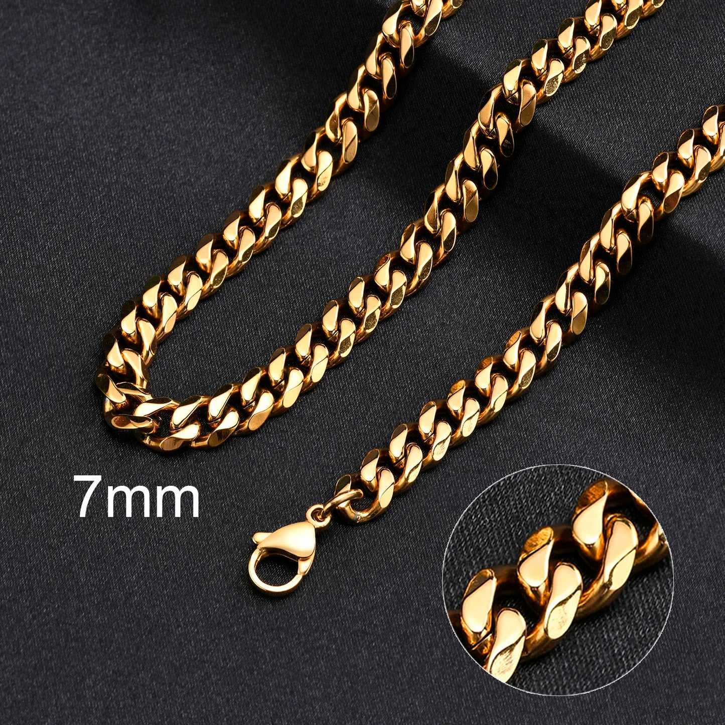 3-11mm Classic Cuban Chain Necklace for, Silver Black Gold Grey Color