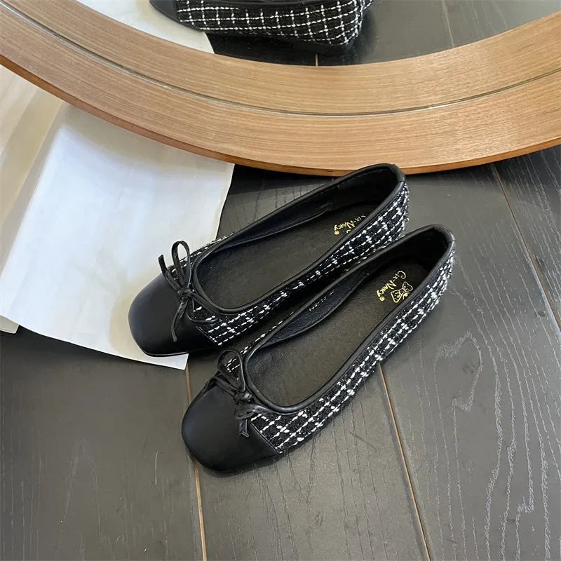 Women's Shoes Autumn New Ballet Shoes Leather Round Head Women's Shoes Flat Casual Classic Breathable Style Ladies Single Shoes