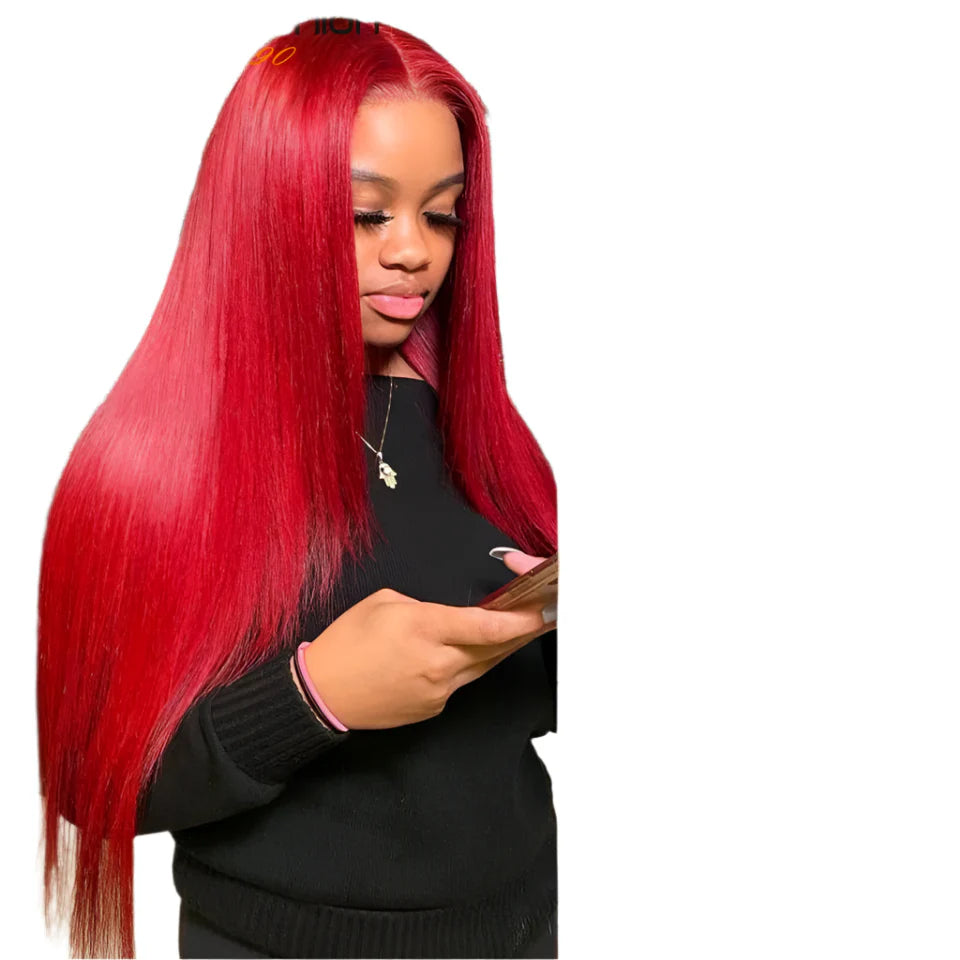 Extensiones de cabello lacio con reflejos rojos y rubios y cierre | 3 paquetes de cabello humano Remy brasileño