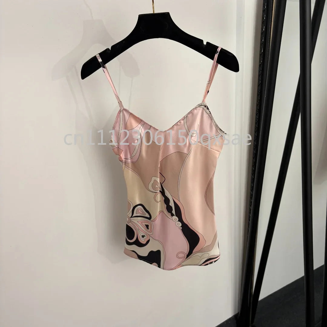 Luxury Red Silk Strap Top & Shorts Set