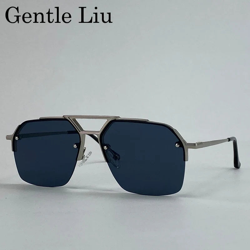 Oversized Retro Square Sunglasses Men 2026 Luxury Brand Punk Metal Double Beam Sunglass Classic Steampunk Eyewear Outdoor Shades