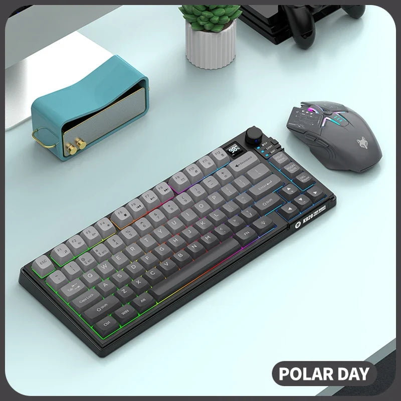 Premium Dual-Modes 2.4G+Bluetooth Keyboard Mouse Combo Rechargeable Keyboard With Display Screen & Knob For PC Computer Tablet