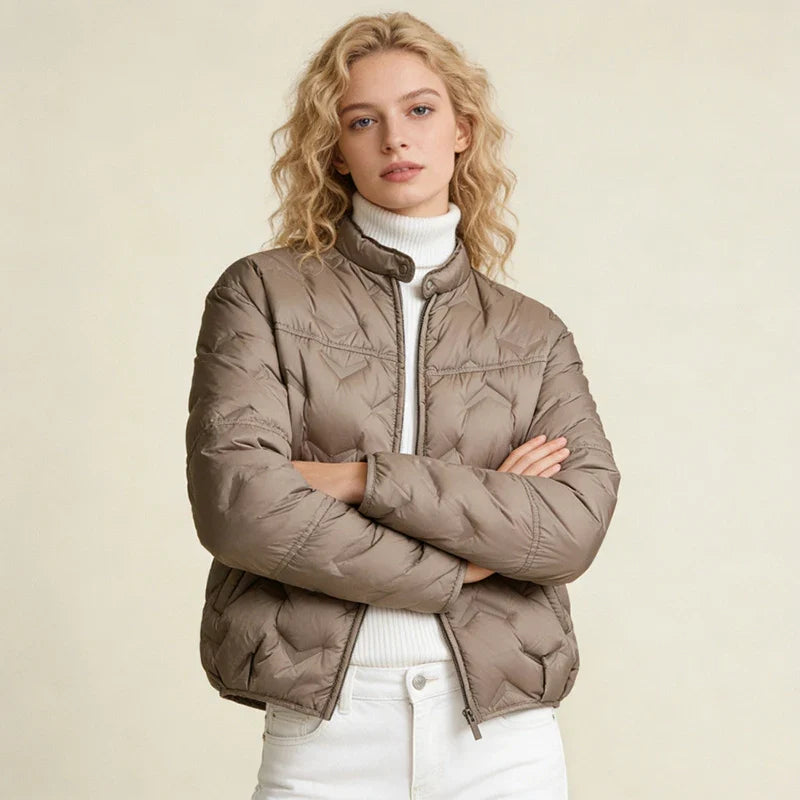 Schinteon Women White Duck Down Lightweight Puffer Quilted Jacket Stand Collar Fashion Autumn Winter Short Coat 2026 New