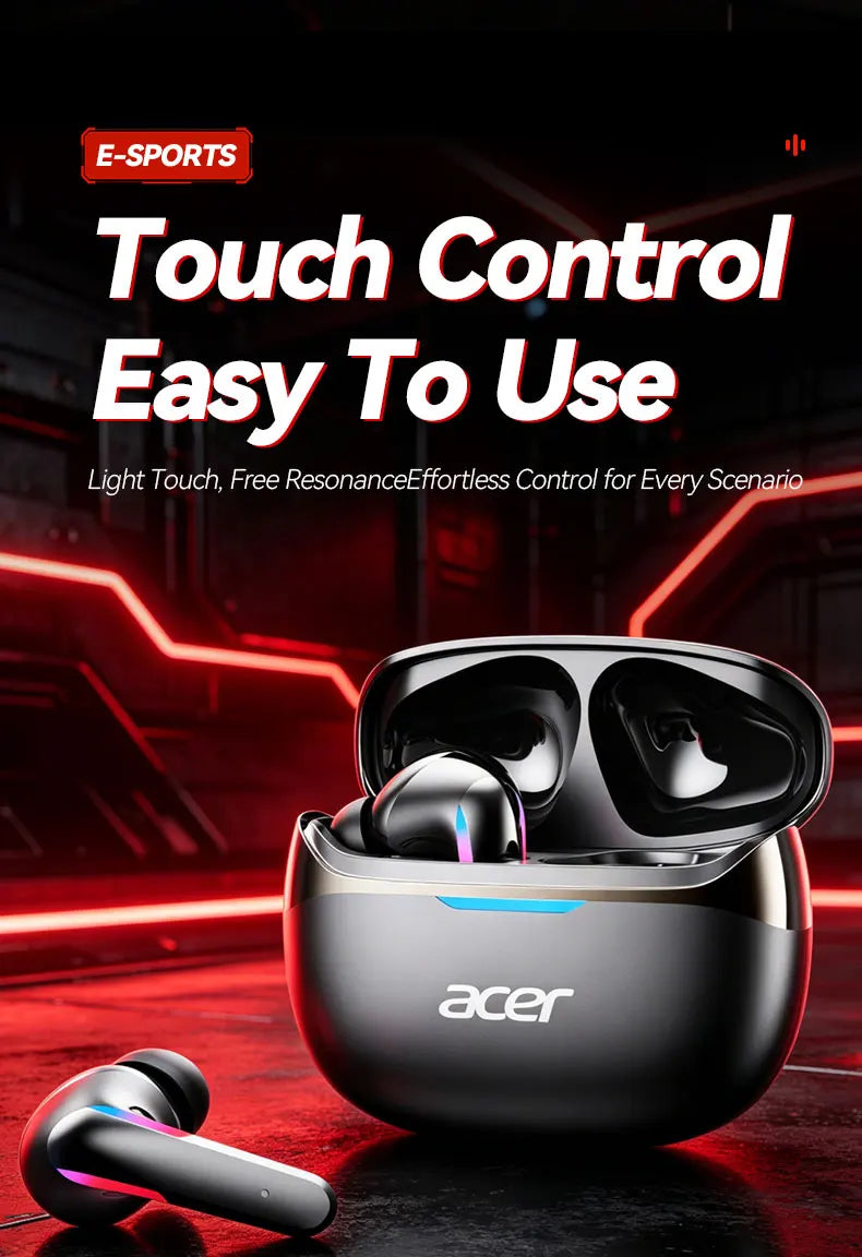 Acer Ohr829 Wireless Headphones Bluetooth 6.0 Low-Latency Gaming Headphones Enc Call Noise Reduction Surround Stereo Sound Comfortable to Wear Long Battery Life Compatible with Mobile Phones and Tablets