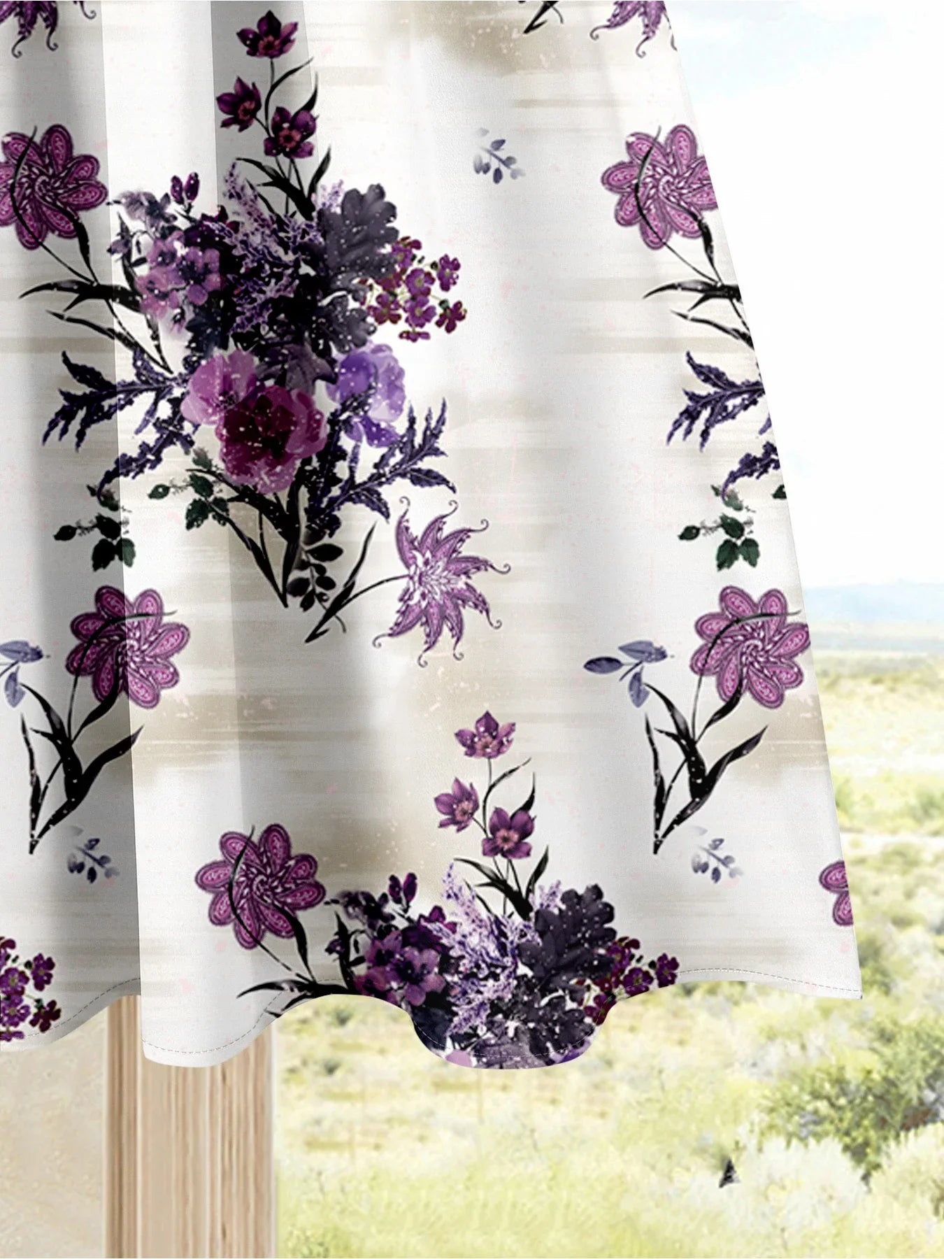 Retro Women's Plus Size Ink Purple Printed Skirt + Simple Purple Short-Sleeved T-Shirt Elegant Women's Casual Suit