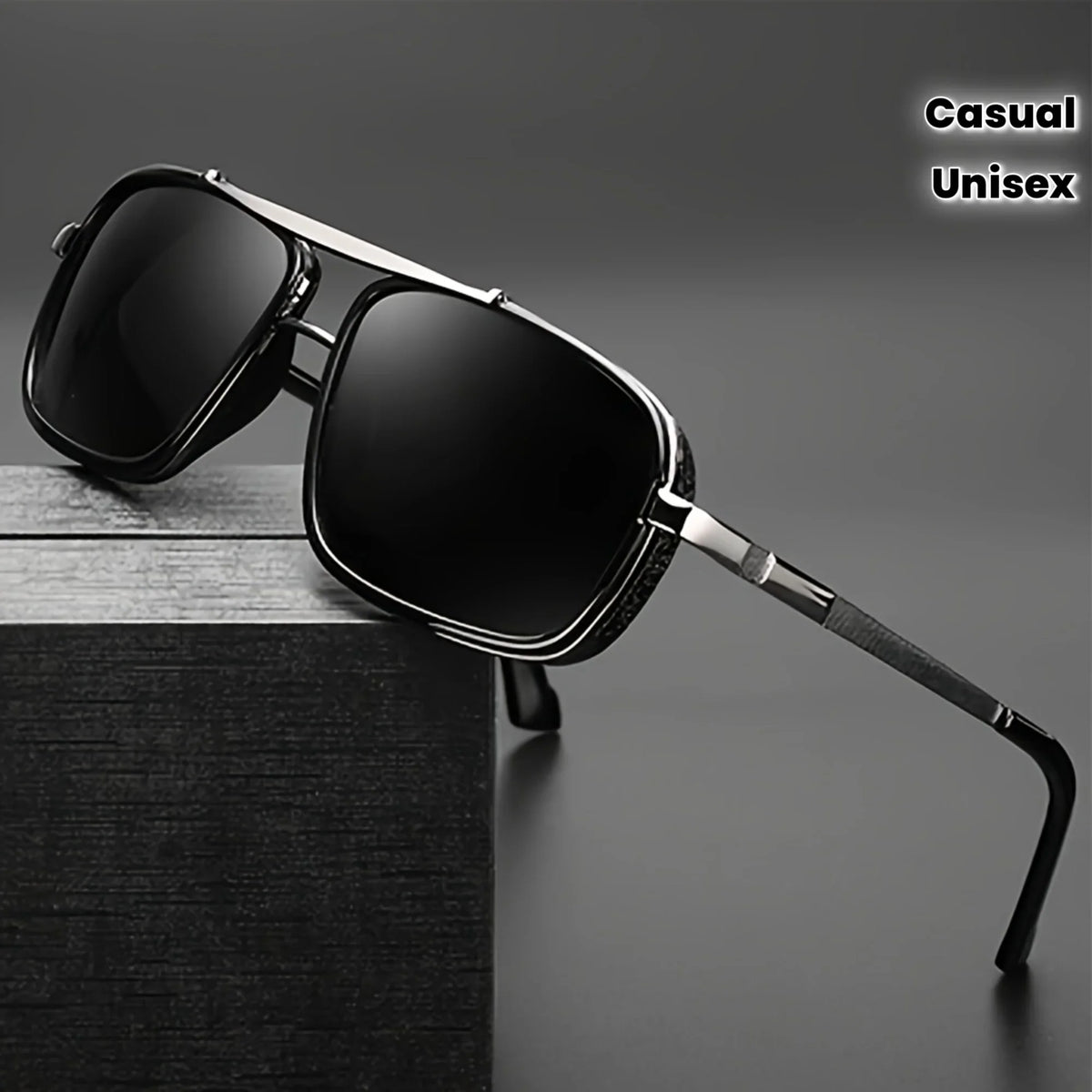 Metal Double Beam Box Retro Sunglasses for Men and Women, Unisex Business Driving, Casual Decoration