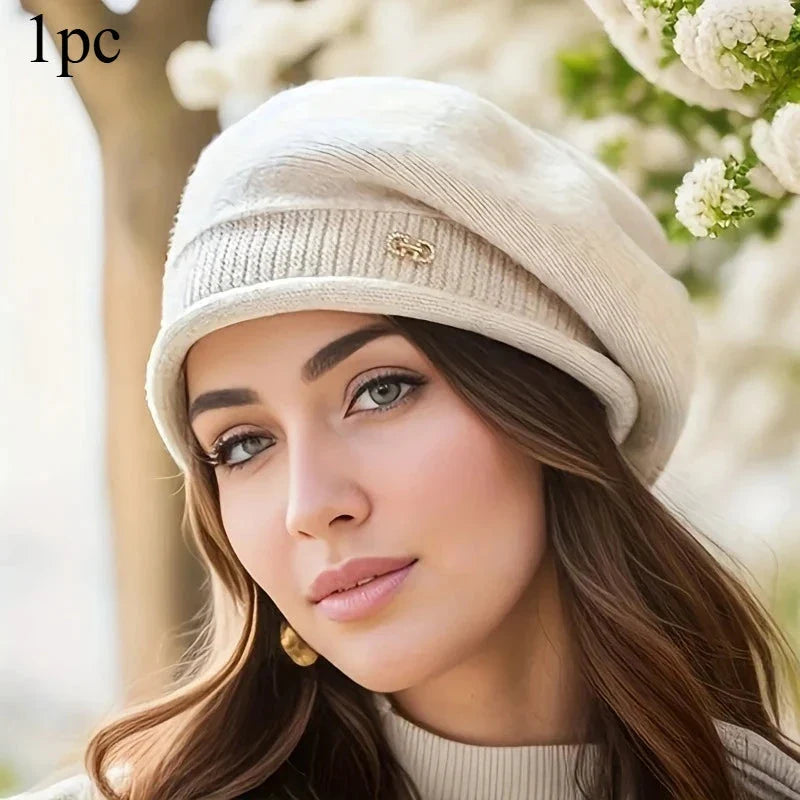Gorro suave para mujer – Gorro casual de punto jacquard elástico ligero