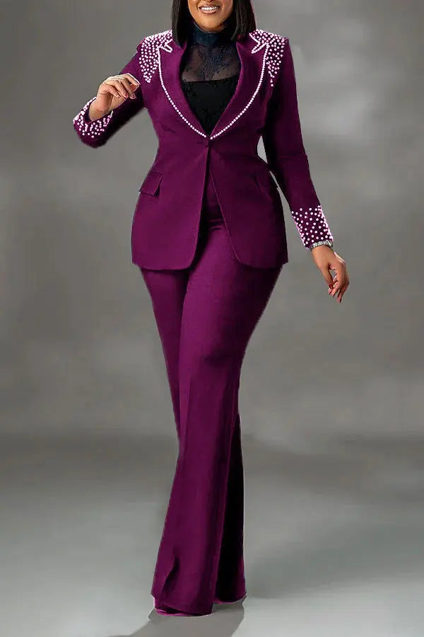 2 Pieces Women's Sets Autumn Winter Long Sleeve Pearl Blazers Suit Tops And Pants Suits Two Piece Set Tracksuit Outfit 2026