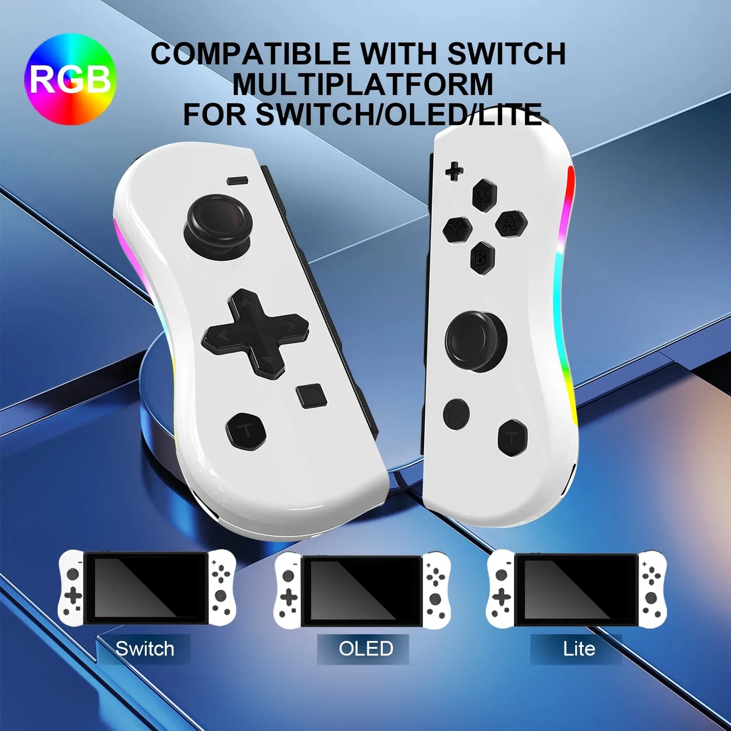 GAMINJA Wireless Switch Joypad Controller With RGB lamp For Switch Game Console L/R Handle Grip With Wake Up Screenshot Function