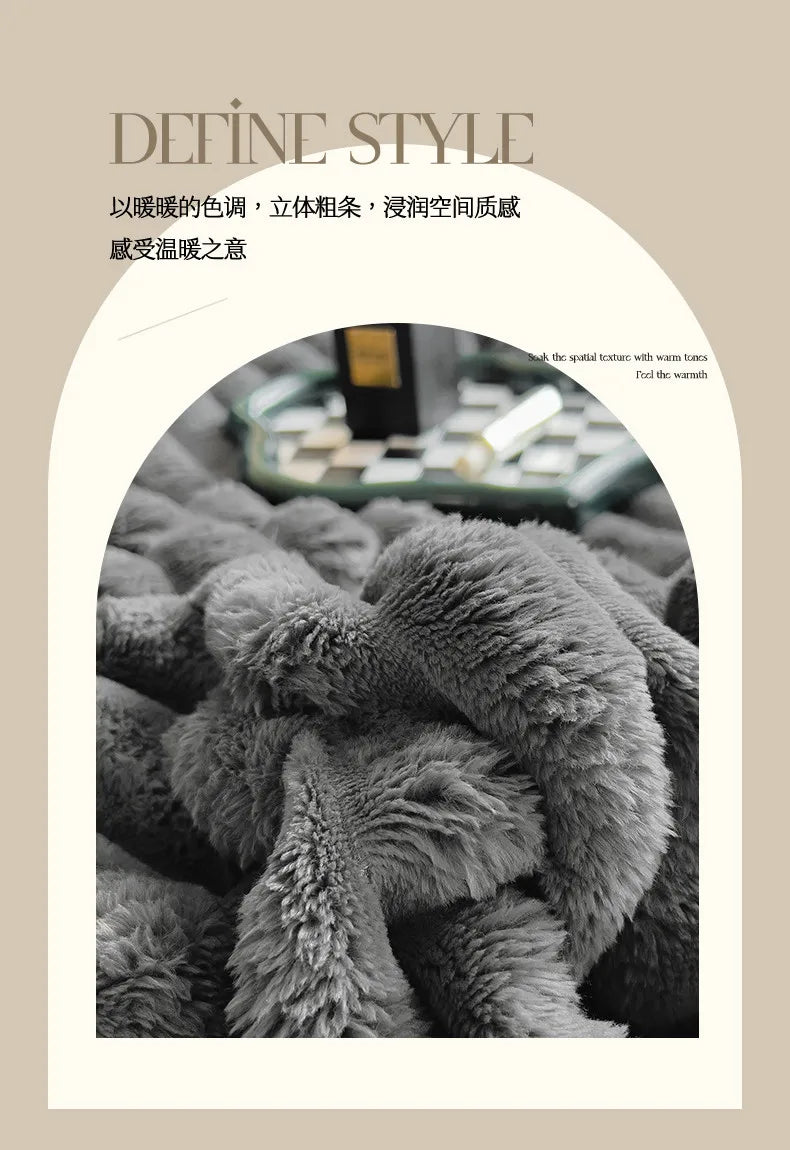 2025 autumn and winter new solid color imitation rabbit fur blanket thickened blanket drawn milk fleece blanket,  no pillowcase