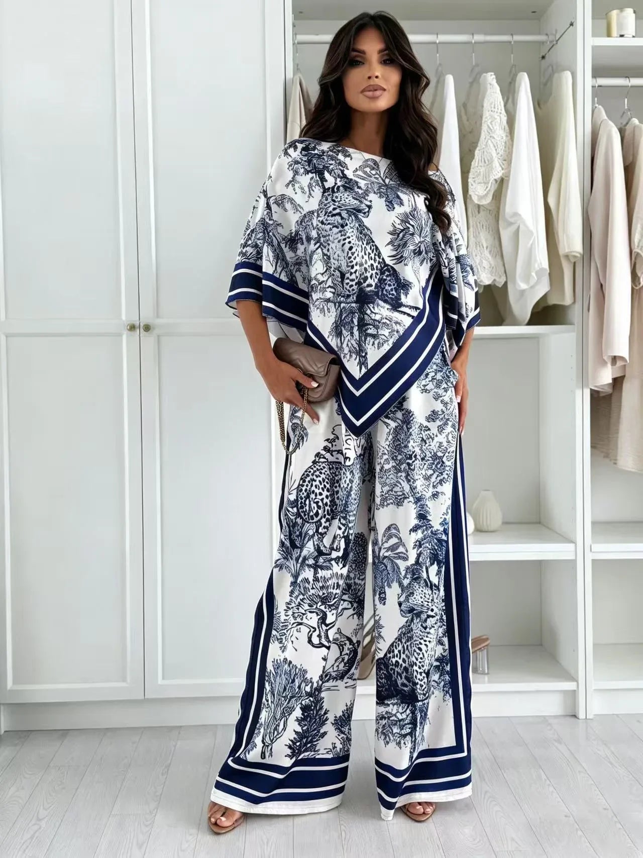 2026 New Women Sets Spring Summer Boho Fashion Printed Matching Set Floral Print Top With Position Print Pants Two Piece Outfit
