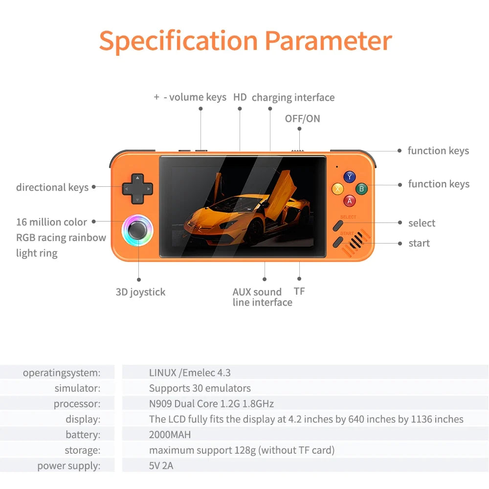 M41P LINUX Emelec 4.3Open Source Game Player N909 Dual Core1.8GHz1136*640HD Pocket Gaming Console Support128GB TF Card Expansion