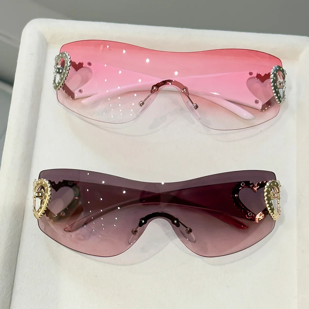 2pcs Y2K Integrated Frameless Glasses, Double Heart Design, Versatile for Women's Daily Street Photography/Travel