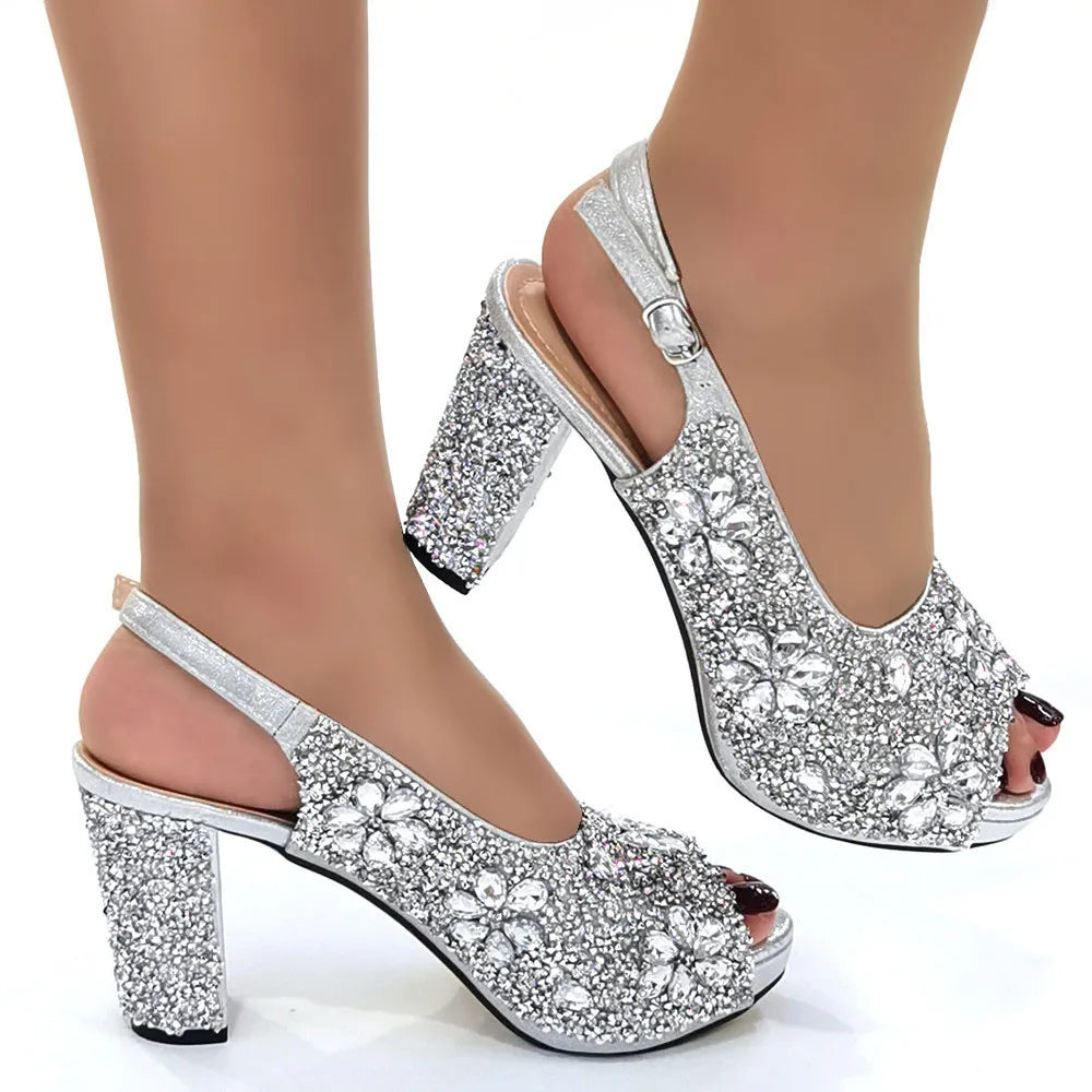Zapatos de mujer de fiesta con diseño de diamantes