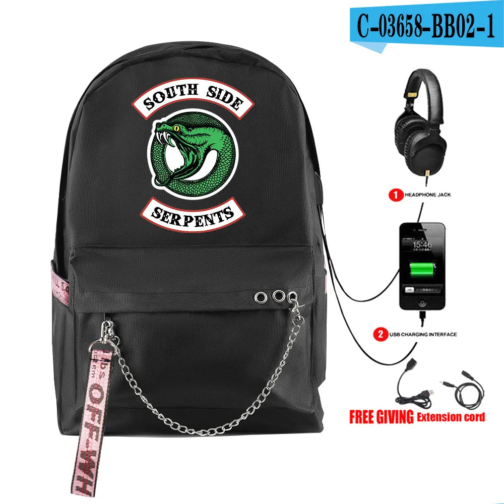 Youthful School Bag Unisex TV Riverdale Season 5 Travel Bags Usb Rechargeable Oxford Waterproof Notebook Shoulder Backpacks