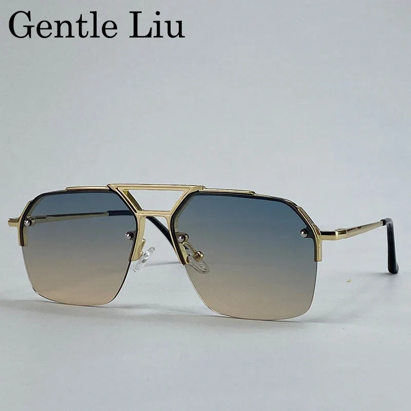 Oversized Retro Square Sunglasses Men 2026 Luxury Brand Punk Metal Double Beam Sunglass Classic Steampunk Eyewear Outdoor Shades