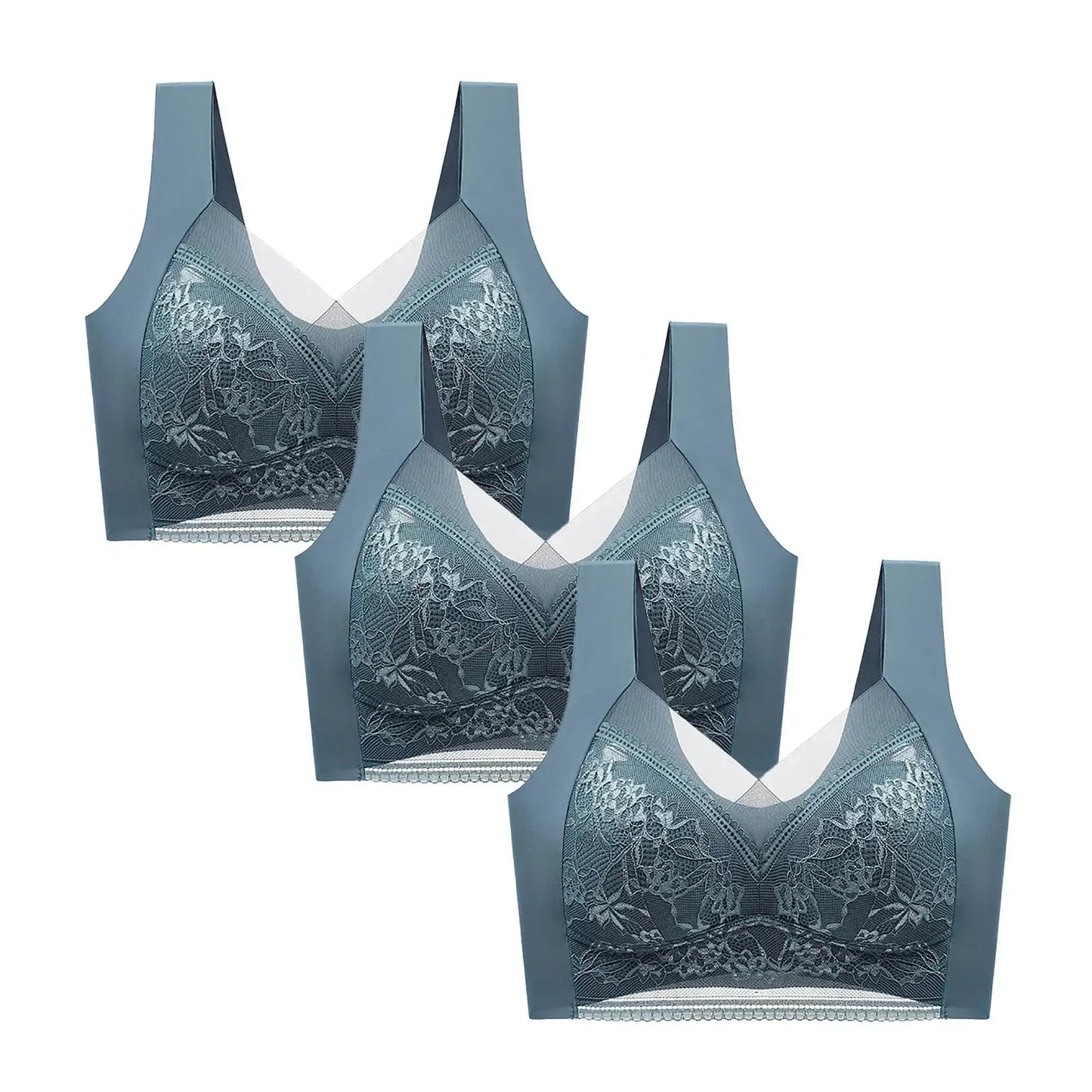 FallSweet Sujetadores Push Up de Encaje para Mujer, 3 Piezas, Sujetador Inalámbrico Sexy de Seda de Hielo, Bralette de Copa Profunda, Lencería Femenina, Ropa Interior para Mamá L-5XL