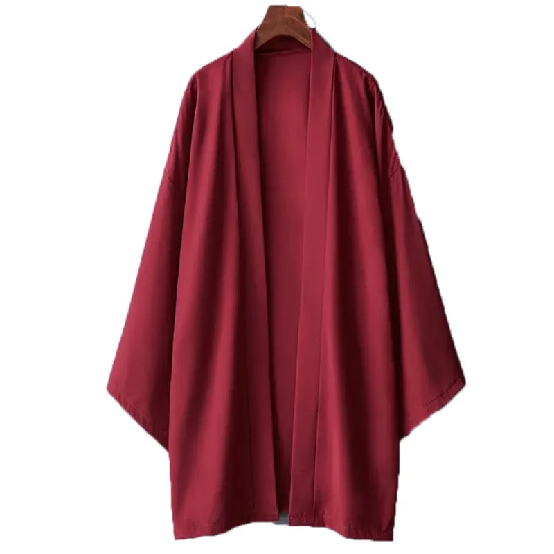 Men's Solid Color Long Sleeve Cardigan Long Kimono Shirt Asian Traditional Wear Yukata Haori Jacket Coat 6 Color Japanese Kimono