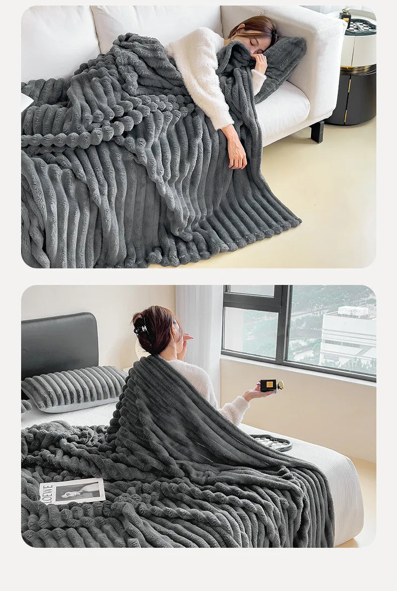 2025 autumn and winter new solid color imitation rabbit fur blanket thickened blanket drawn milk fleece blanket,  no pillowcase